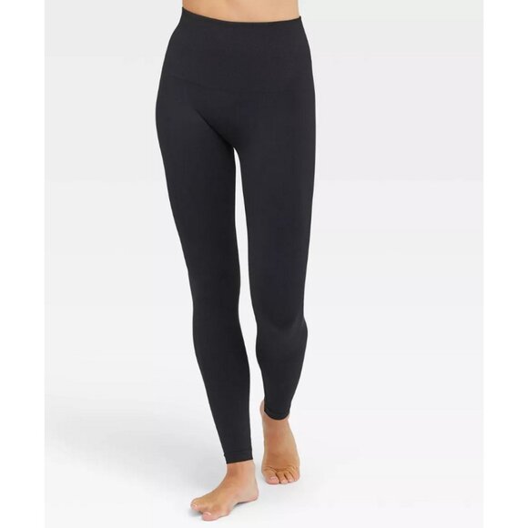 SPANX ASSETS Leggings Womens XL Seamless Leggings Black Stretch Slim Compression - Picture 1 of 9